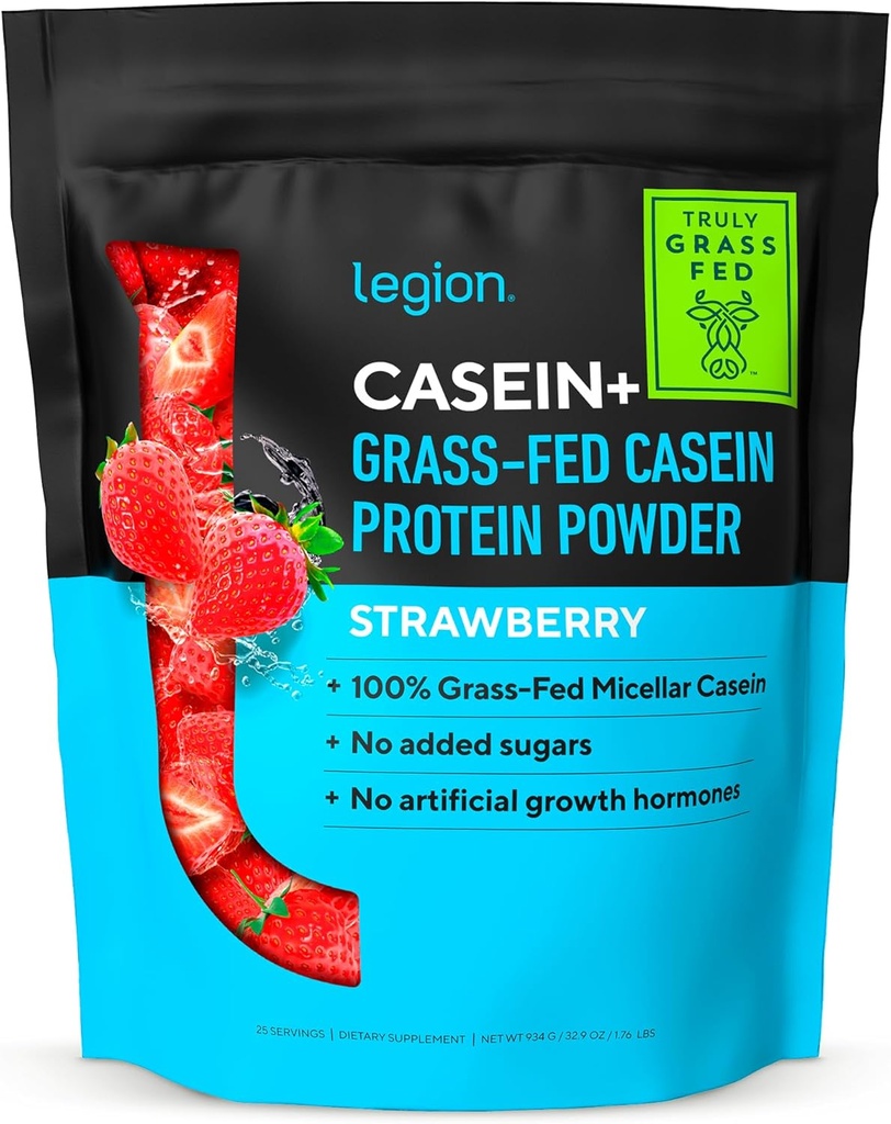 LEGION Casein Protein Powder (Strawberry) - Slow-Release Micellar Protein Powder - Non-GMO, Gluten-Free & Naturally Sweetened Casein Powder from Grass-Fed Cows