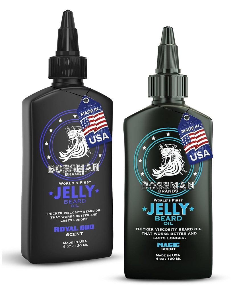 Patronman Jelly Beard Oil for Men Sche | 2 Pack, 8 oz (Magic + Royal Oud Scents) | Softens, Moisturizes & conditions with Natural Materialss – Made in the USA