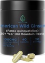 Holistic Bin Wild American Ginseng Capsules Pure Organic Ginseng Supplement Made with Wild Harvested 20+ Year Old Roots from Appalachia (Panax Quinquefolius) | No Fillers (40 Capsules)