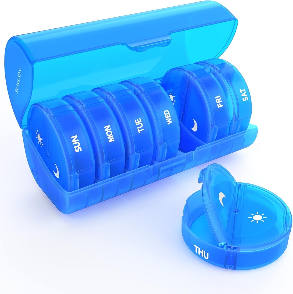 Haftalık Pill Organizer 7 Day 2 Times a Day, Sukuos Büyük Seyahat Pill Box for Pills /Vitamin/Fish Oil /Supplements, Daily Medicine Organizer Box, BPA Free Pill Case, Easy to Clean