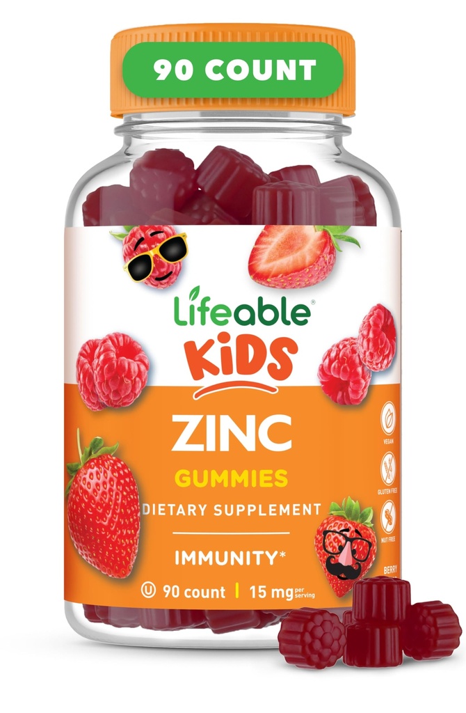 Çocuklar için Yaşamlanabilir Çinko Gummies | 15 mg | Great Tasting Kids çinko Supplements | GMO Free Vegetarian çinko Vitaminleri | Sağlıklı Cilt ve Çocuklar için Immune Desteği | 90 Gummies