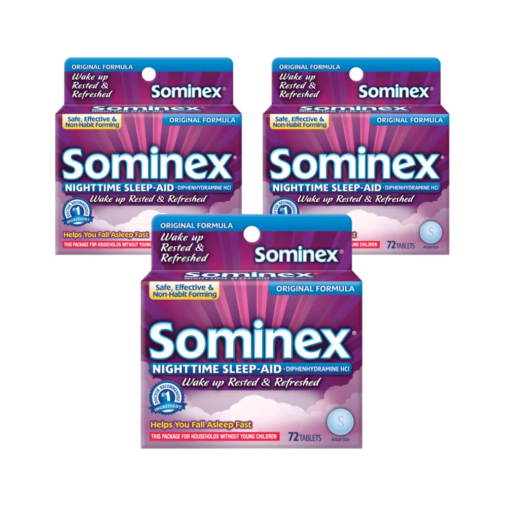 Sominex Nighttime Sleep- Aid, Maximum Strength Formula, Single Dose, 72 δισκία - Συσκευασία των 3