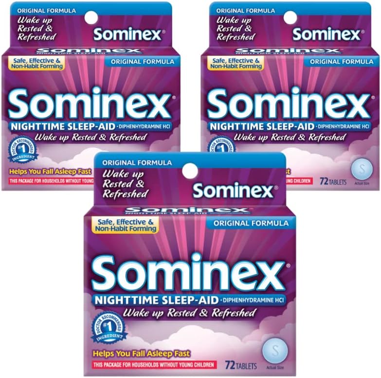 Sominex Nighttime Sleep-Aid, maksimum Güçlü Formula, Single Dose, 72 tablet - 3 Paket