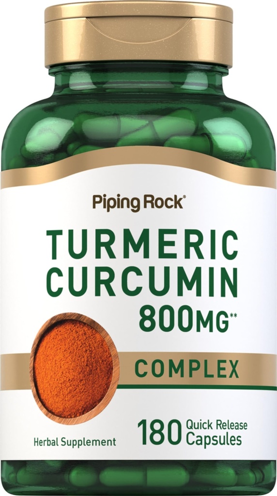 Piping Rock Turmeric Curcumin Supplement 800 mg | 180 Capsules | Herbal Extract Complex | Non-GMO, Gluten Free
