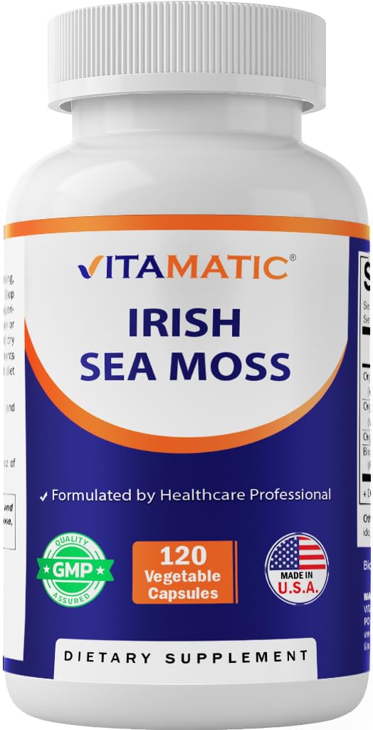 Vitamatic Irish Sea Moss – 120 Vejetaryen Capsules Bladderwrack & Burdock Root - Seamoss Supplement for Thyroid, Energy & Immune Support