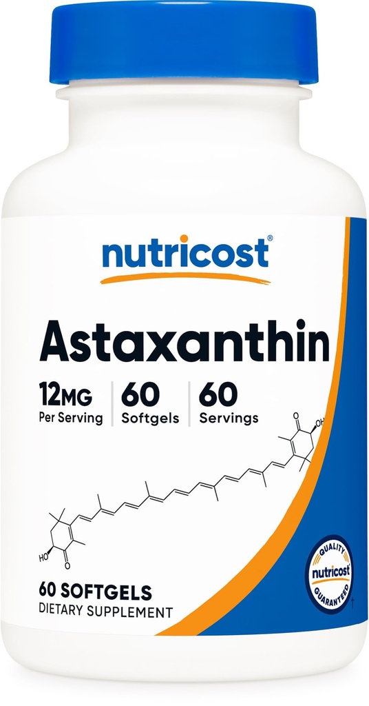 Nutricost Astaxanthin 12 mg, 60 Softgels - Non-GMO ve Gluten Free (2 Ay Supply)