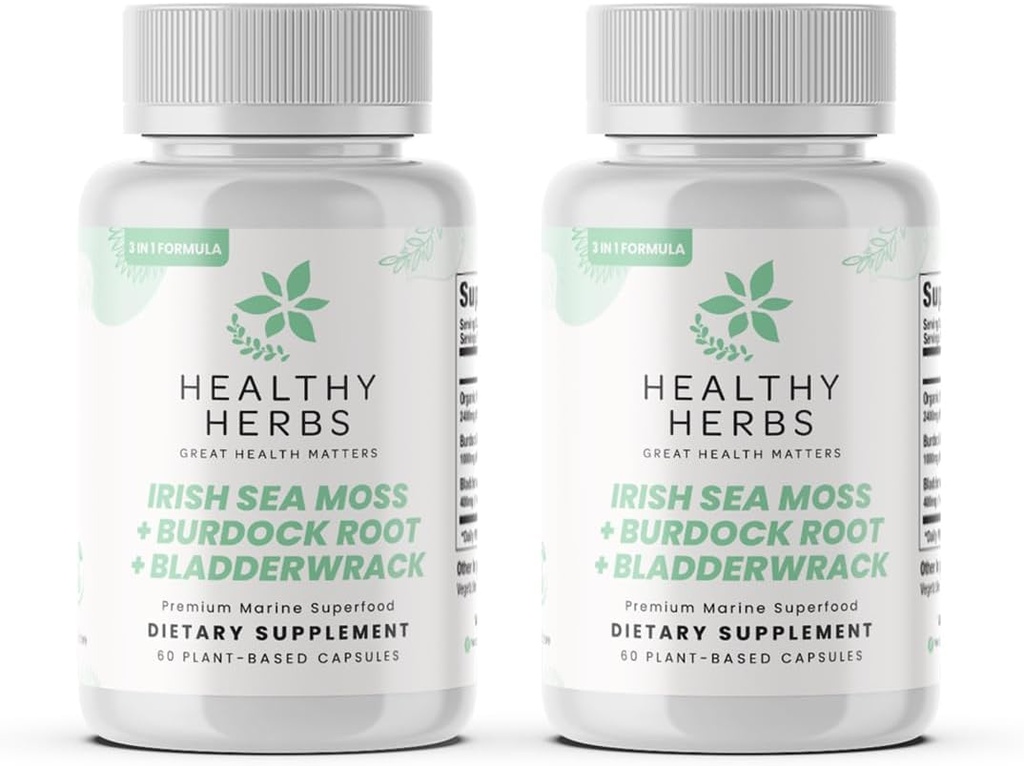 Healthy Herbs Wildcrafted Sea Moss Capsules | 2280mg Advanced Ocean Greens Complex Irish Sea Moss Superblend | US-Made, Vegan, Non-GMO, Easy-Swallow (2-Pack)