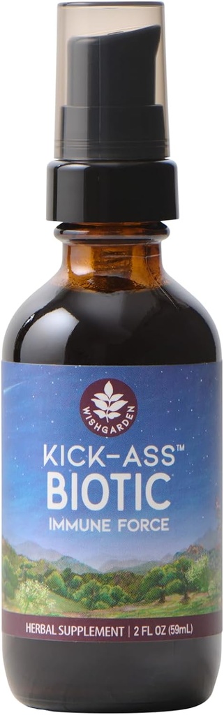 WishGarden Herbs Kick-Ass Βιοτικός Ανοσοποιητικός Ήρωας - Φυτό-βασισμένη φυτική Βιοτική Φόρμουλα με Usnea Lichen, λυκίσκος, Echinacea & Goldenseal, Υποστηρίζει Υγιής Ανοσοποιητικό, Αναπνευστικό & Λεμφικό Σύστημα Λειτουργία, 2 ουγγιές