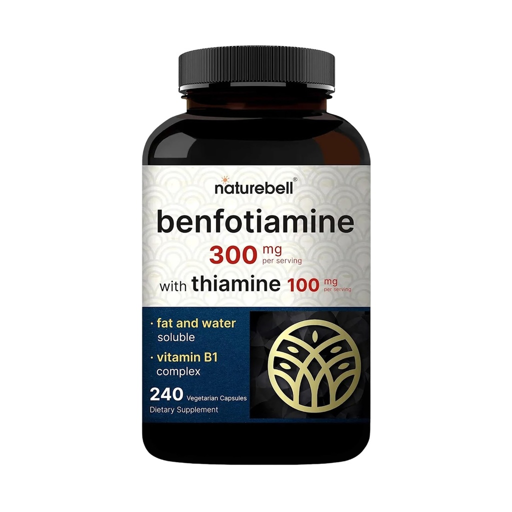 NatureBell Benfotiamine 300 mg with Thiamine 100 mg Per | 240 Veggie Capsules – Essential Vitamin B1 Benfotiamin Supplement – Vegetarian Friendly Friendly