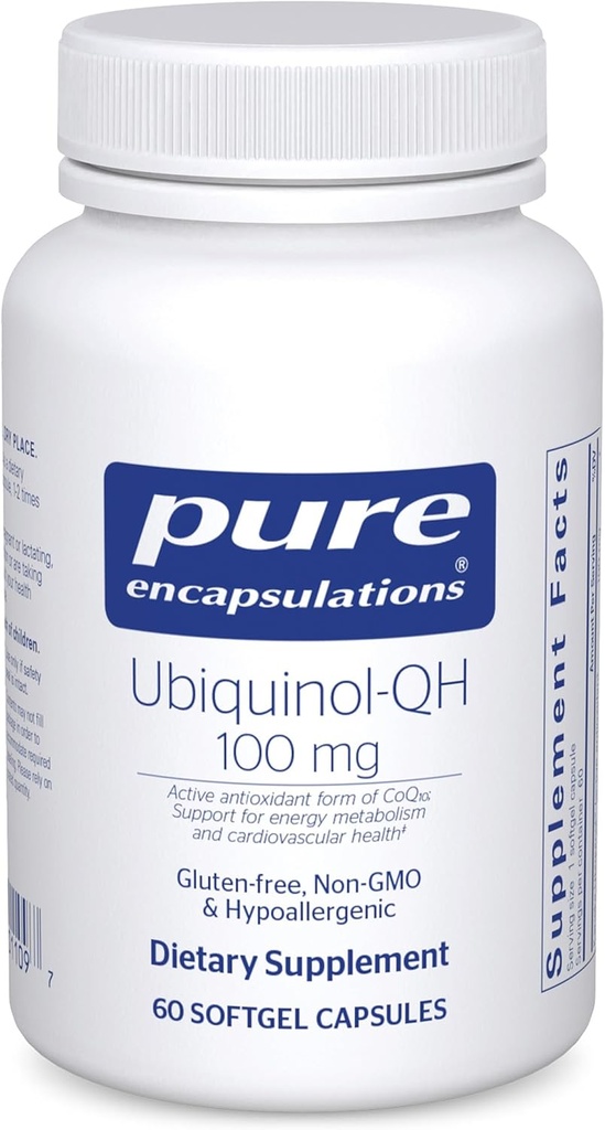 Pure Encapsulations Ubiquinol-QH - 100 mg CoQ10 - Υποστηρίζει τον Ενεργειακό Μεταβολισμό & την Υγεία της Καρδιάς* - Συμπληρώματα αντιοξειδωτικών Συνενζύμων - Μη ΓΤΟ - 60 κάψουλες Softgel