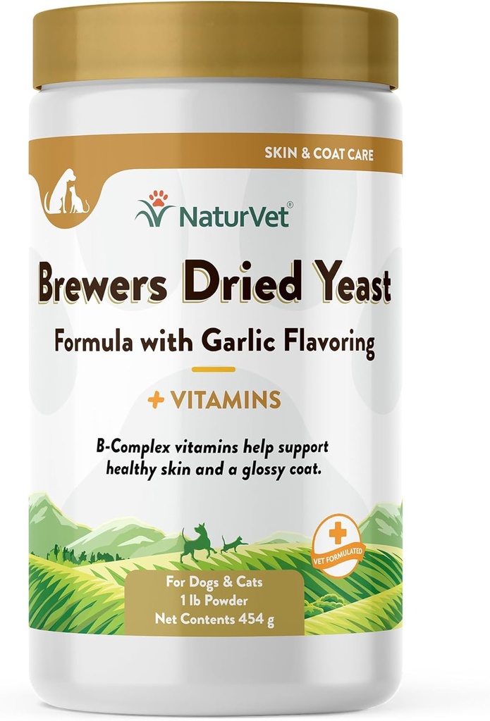 NaturVet Brewers Αποξηραμένη Φόρμουλα Μαγιάς με Σκόρδο Γεύση Συν Βιταμίνες για Σκύλους και Γάτες, Σκόνη, Κατασκευασμένη στις ΗΠΑ με Παγκόσμια Πηγή Συστατικά 1 λίρα