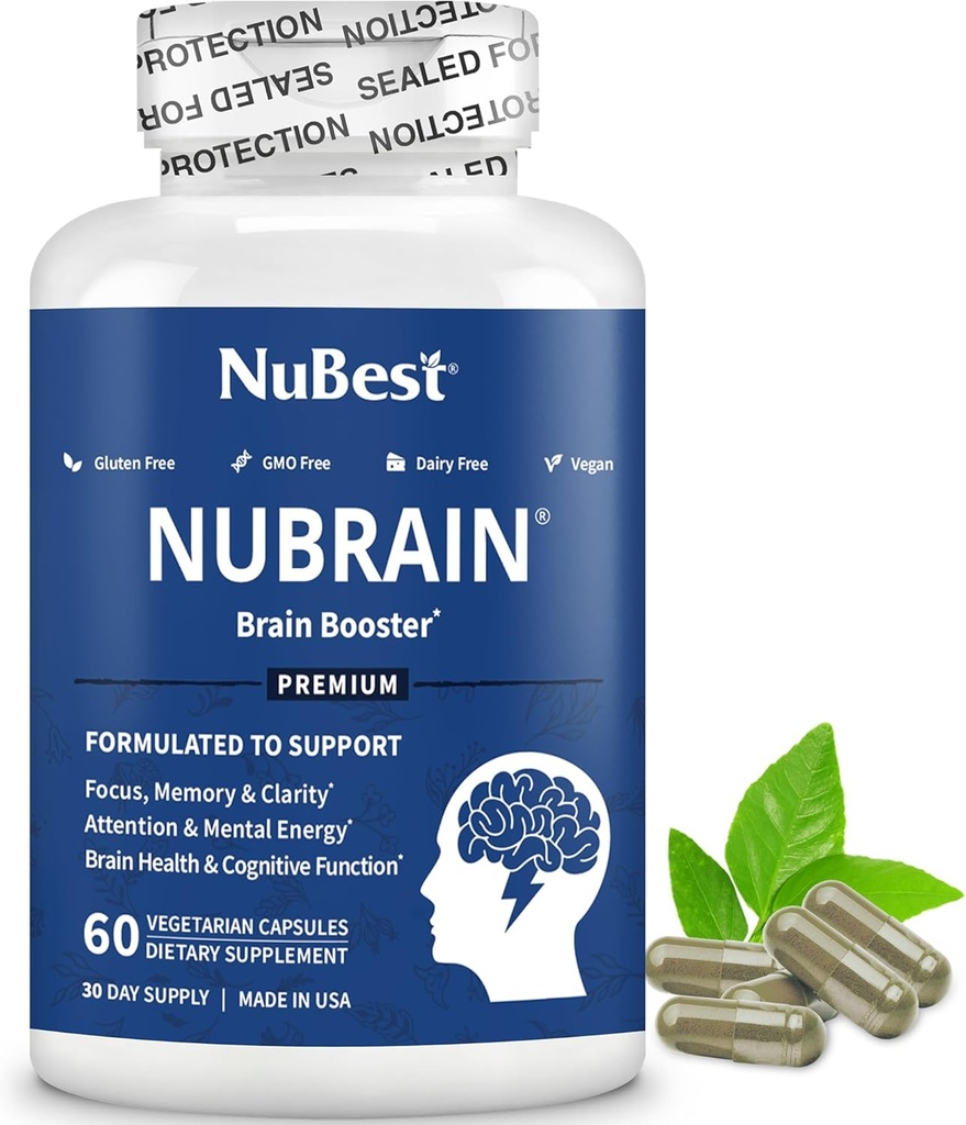 NuBrain ATM - Beyin Simülasyonu, Memory, Focus & Clarity Support with St. John's Wort, Ginkgo Biloba, Bacopa & More - 60 Vegan Capsules | 1 Ay Supply