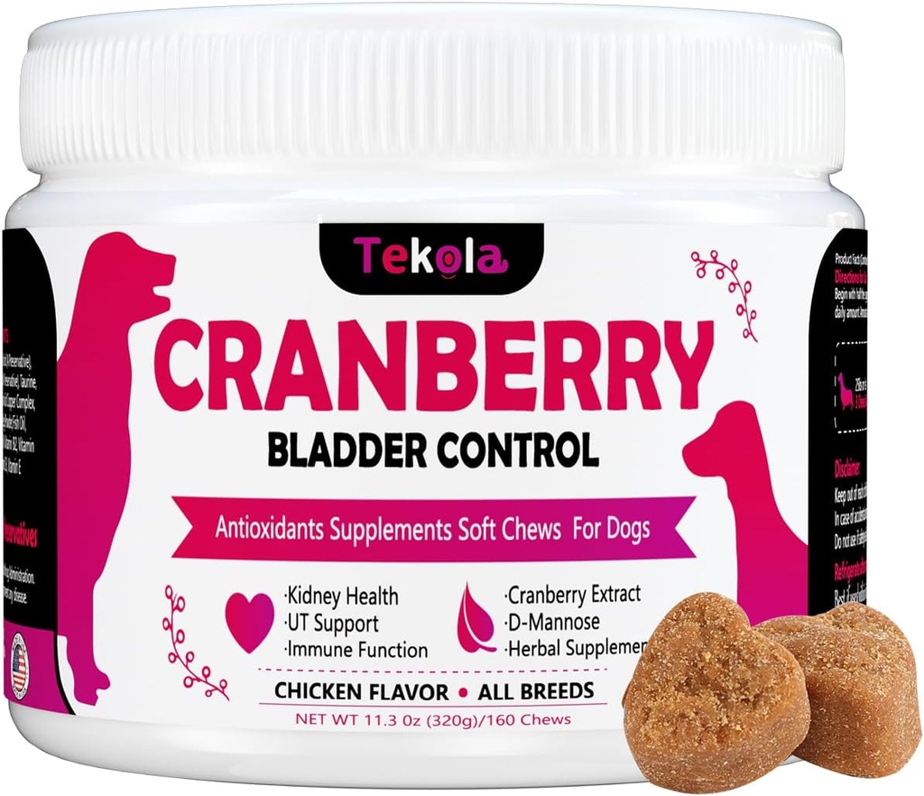Cranberry Köpekleri Için Sağlık - Köpek Antioksi- 160 Yumuşak Chew Supplements for a Health Urinary Tract and Bladder Control - Cranberry & D-Mannose & Vitamins (Chicken Flavor) ile yapılır