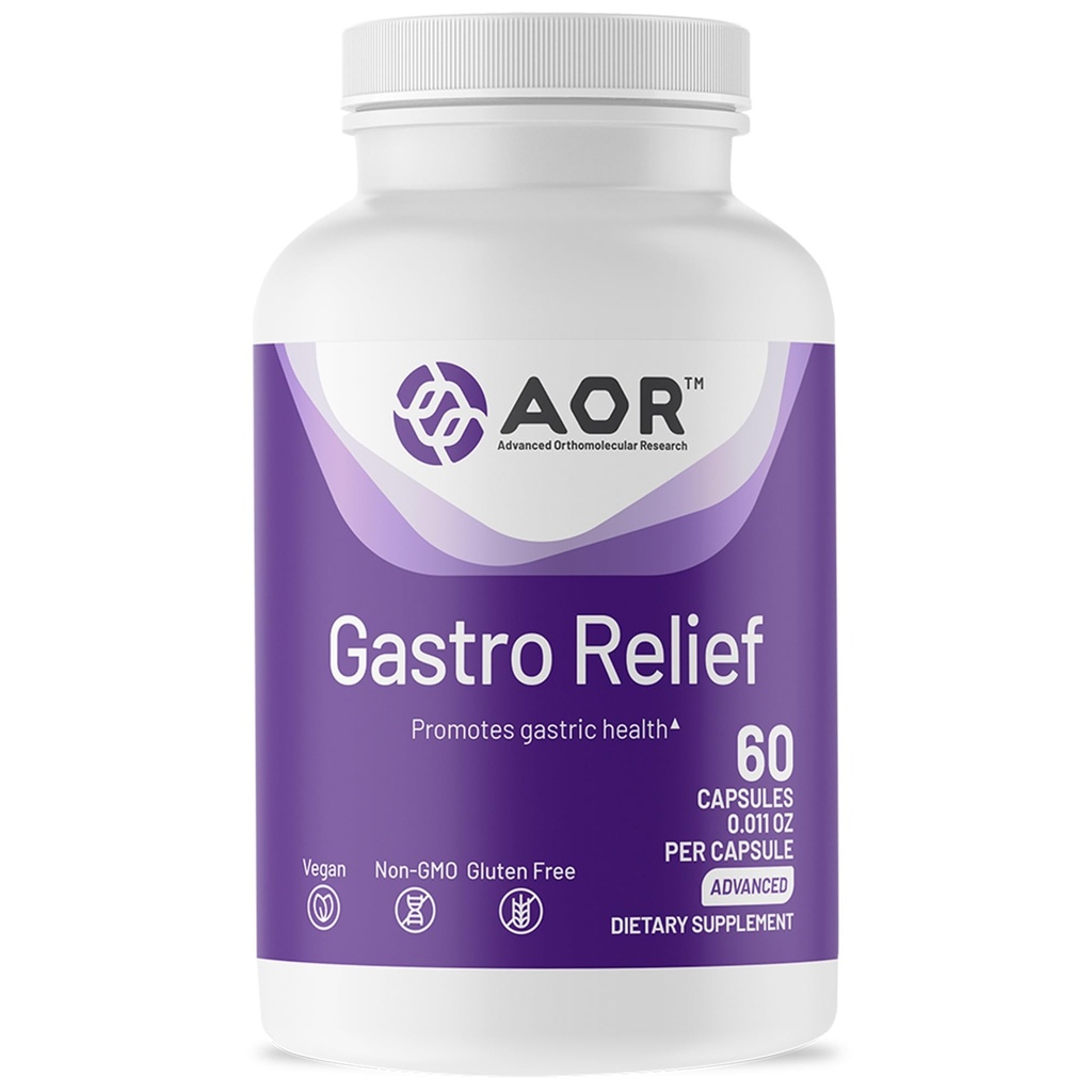 AOR, Gastro Relief, Natural Supplement for Gastro Health with Mastic Gum and Vitamin C, Vegan, 60 Capsules (30 hizmet)