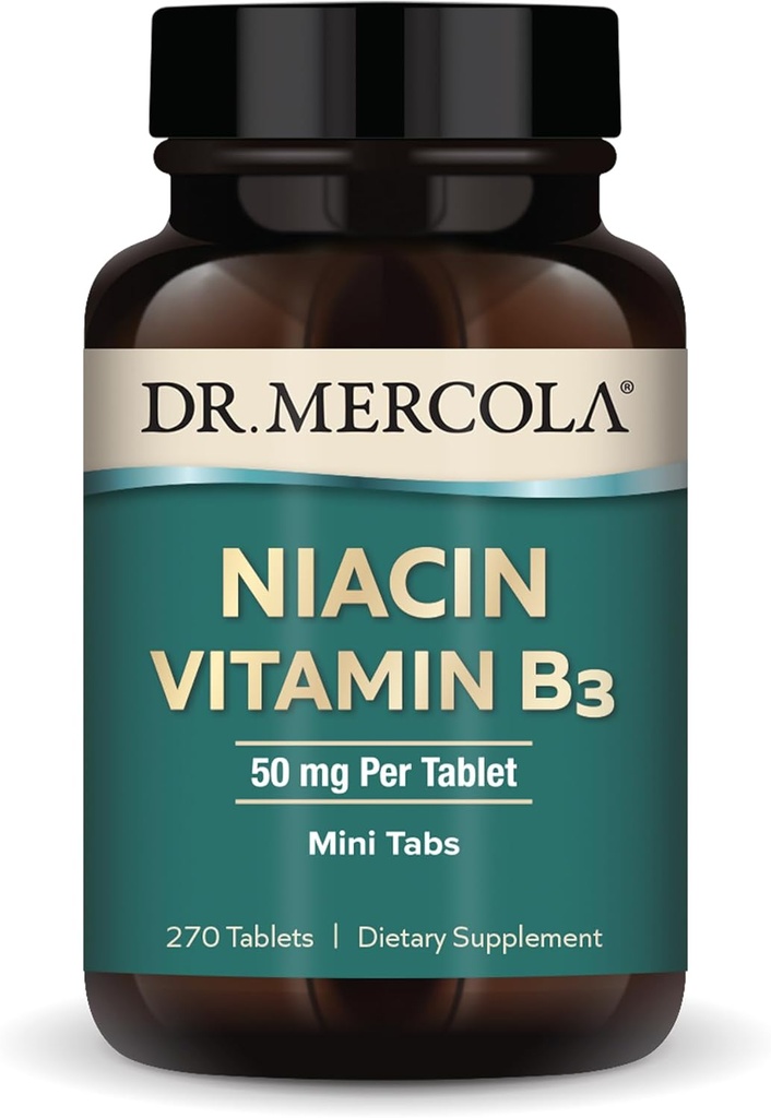 Dr. Mercola Niacin Vitamin B3, 90 Hizmet (270 Tablet), Diyet Tamam, Mini Tablar, Temel B Vitamini, Non-GMOB