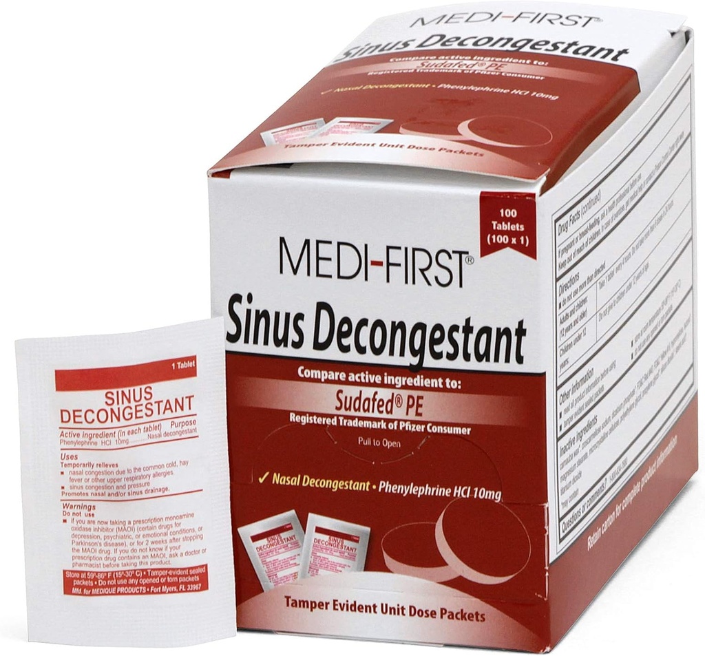 Medique Products Medi-First 80933 Sinus Decongestant, 100-Packets του 1 (Η συσκευασία μπορεί να διαφέρει) , Κόκκινο