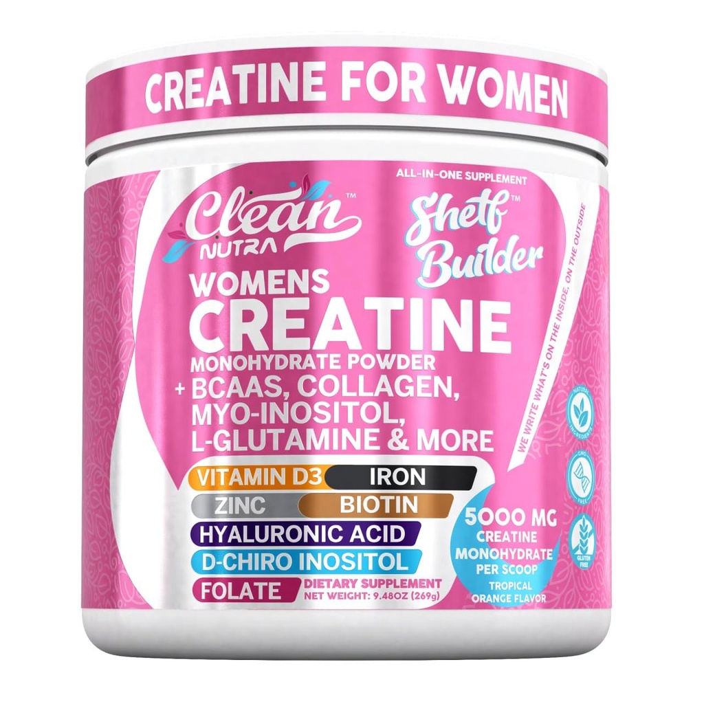 Kadınlar için Kretine Monohidrat + BCAA Toz Myo-Inositol Collagen Biotin Hyaluronic Asit Folate L Glutamine D3 Iron Çinko D-Chiro-Maca Digestion Raf Builder By Clean Nutra