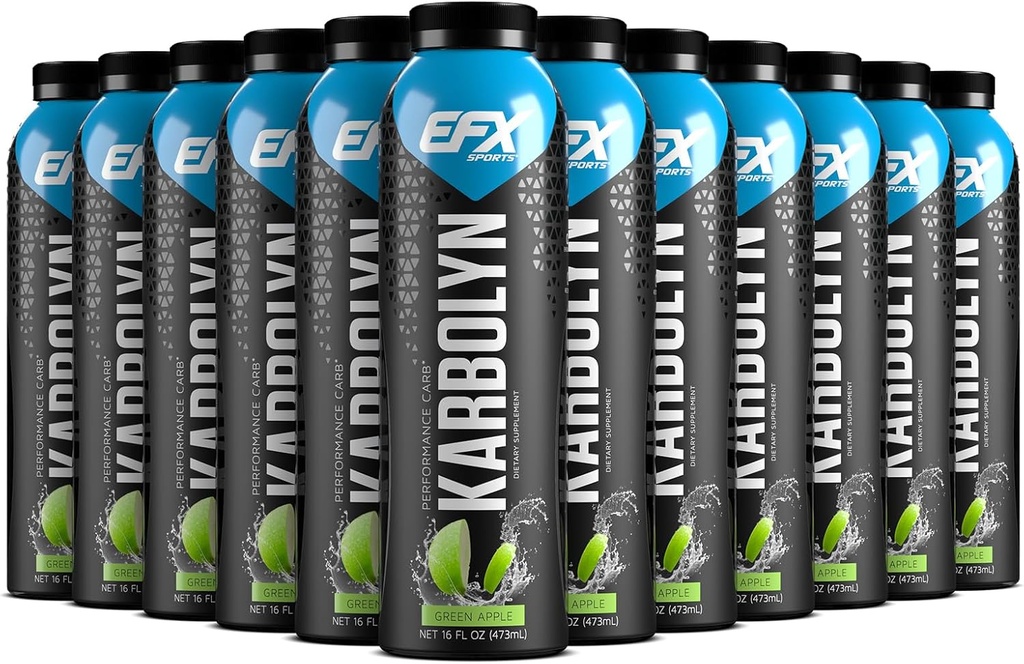 EFX Sports Karbolyn Fuel Drink | Pre, Intra, Post Workout Carbohidrat İçecek | Carb Load, Sustained Energy | Stimulant & Sugar Free | 12 Pack (Green Apple)
