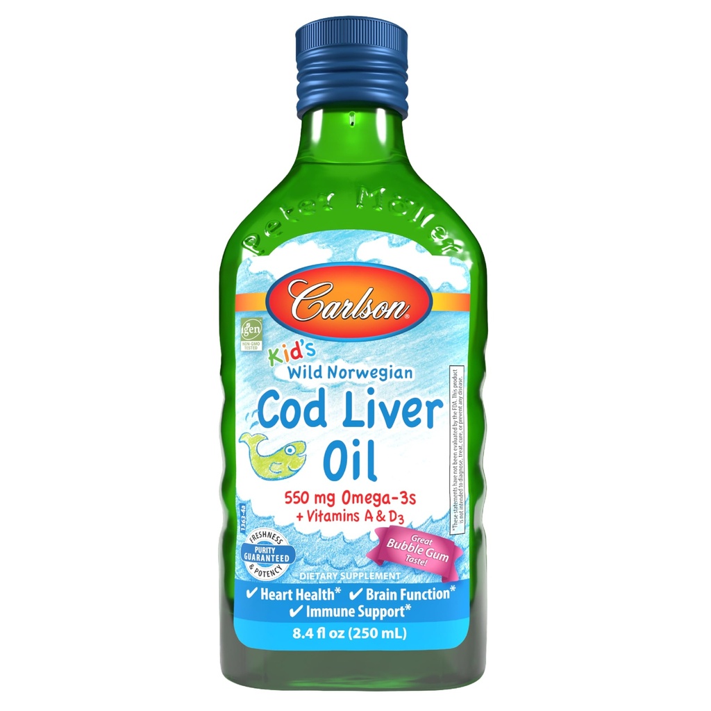 Carlson - Kid's Cod Liver Oil, 550 mg Omega-3s, Vitamins A & D3, Wild Norveç, Gum, 250 mL
