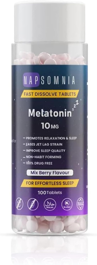Melatonin Fast Dissolve Tabletleri - Mix Berry Chewable Melatonin Tabletleri - Yetişkinler için Kanatonin Uyku Yardımı - Sugar Free Melatonin Tabletleri Restful Sleep (100)