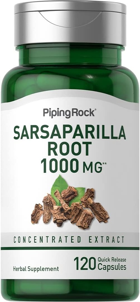Piping Rock Sarsaparilla Root Capsules 1000 mg | 120 Kont | Interd Herb Extract | Non-GMO, Gluten Free Supplement Supplement