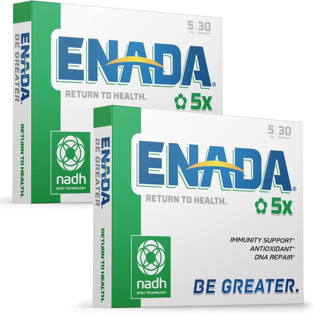 ENADA 5MG NADH Supplement with Boost of Chlorophyll Co-Enzyme Antioksi Form of Vitamin B3 Immunity Support DNA Tamir Serves as Natural Energy Memory ATM & Restore Body's Cellular Energy 30X2