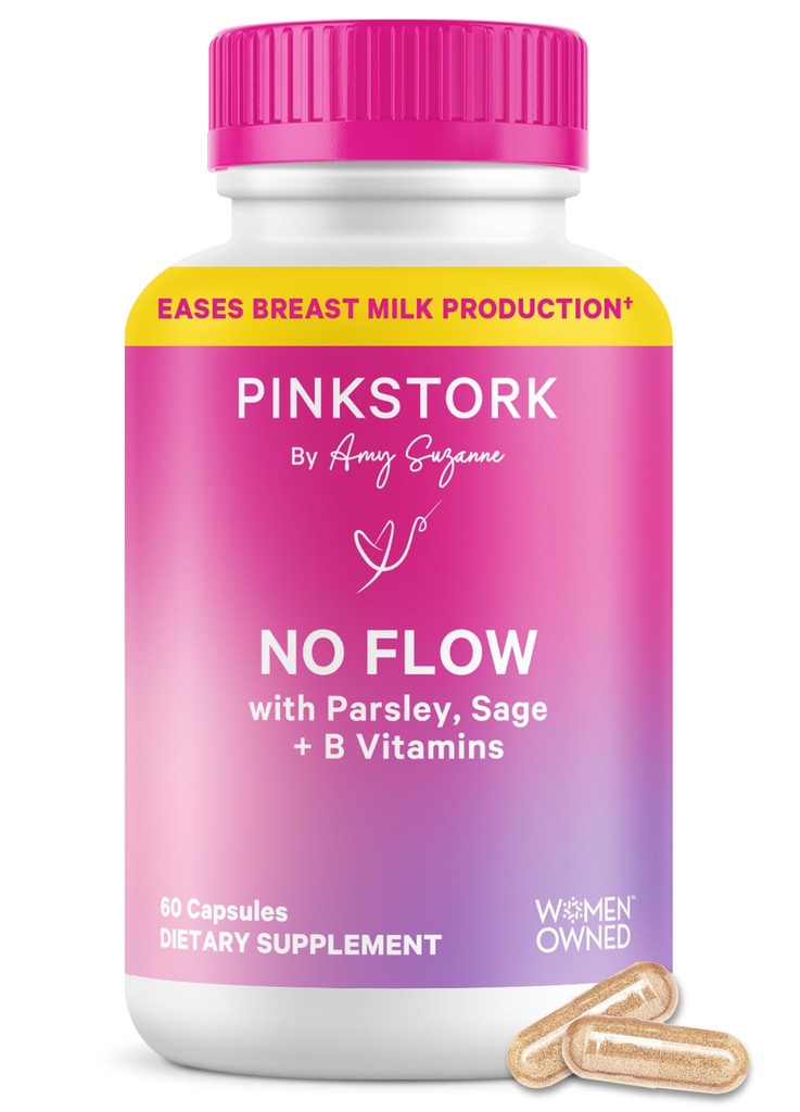Pink Stork No Flow: Sage, Parsley ve B Vitaminleri ile Meme Sütunu Kurun, Kadınları Beslenmeyi Durdurmak ve Decrease Milk Production, 60 Capsules