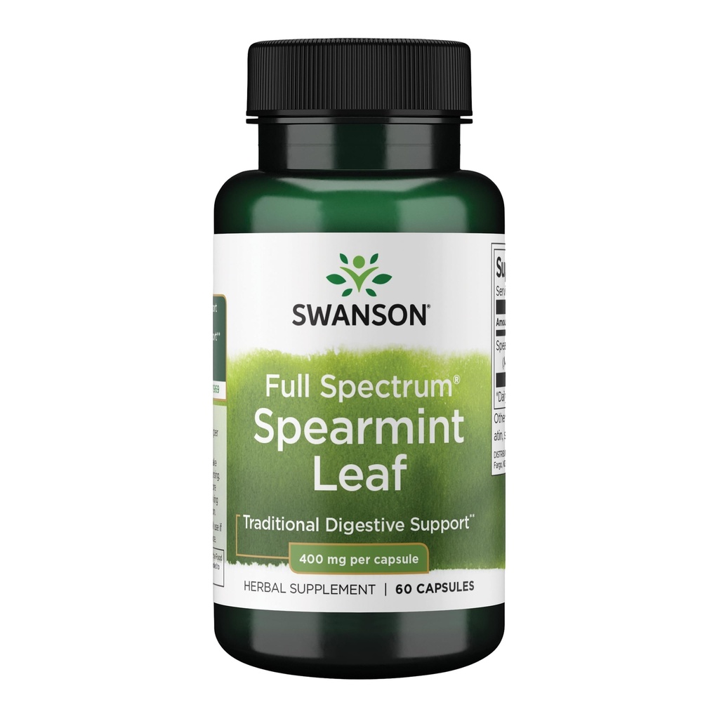 Swanson Spearmint Leaf (Mentha Spicata) - Full Spectrum Herbal Supplement Supporting Digestive Health & Mild Stomach Issues - Natural Formula Supporting Health & Wellness - (60 Capsules, 400 mg each)