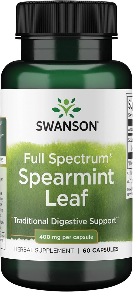 Swanson Spearmint Leaf (Mentha Spicata) - Full Spectrum Herbal Supplement Supporting Digestive Health & Mild Stomach Issues - Natural Formula Supporting Health & Wellness - (60 Capsules, 400 mg each)