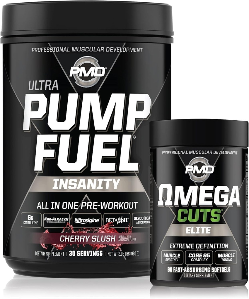 PMD Sports Ultra Pump Insan Yakıtlığı - Pre Workout – Cherry Slush (30 hizmet) Spor Omega Cuts Elite Thermogenic Fat Burner (90 Softgels)