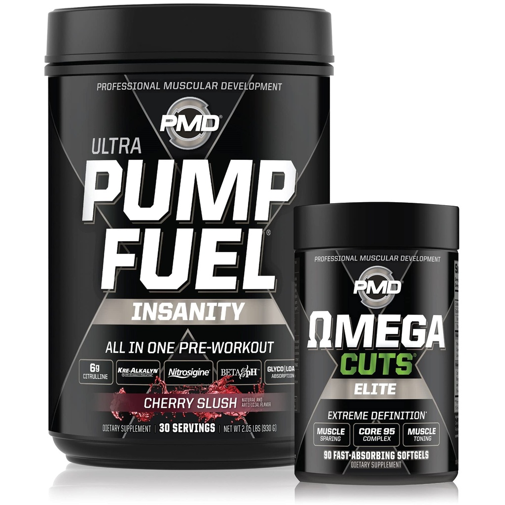 PMD Sports Ultra Pump Insan Yakıtlığı - Pre Workout – Cherry Slush (30 hizmet) Spor Omega Cuts Elite Thermogenic Fat Burner (90 Softgels)