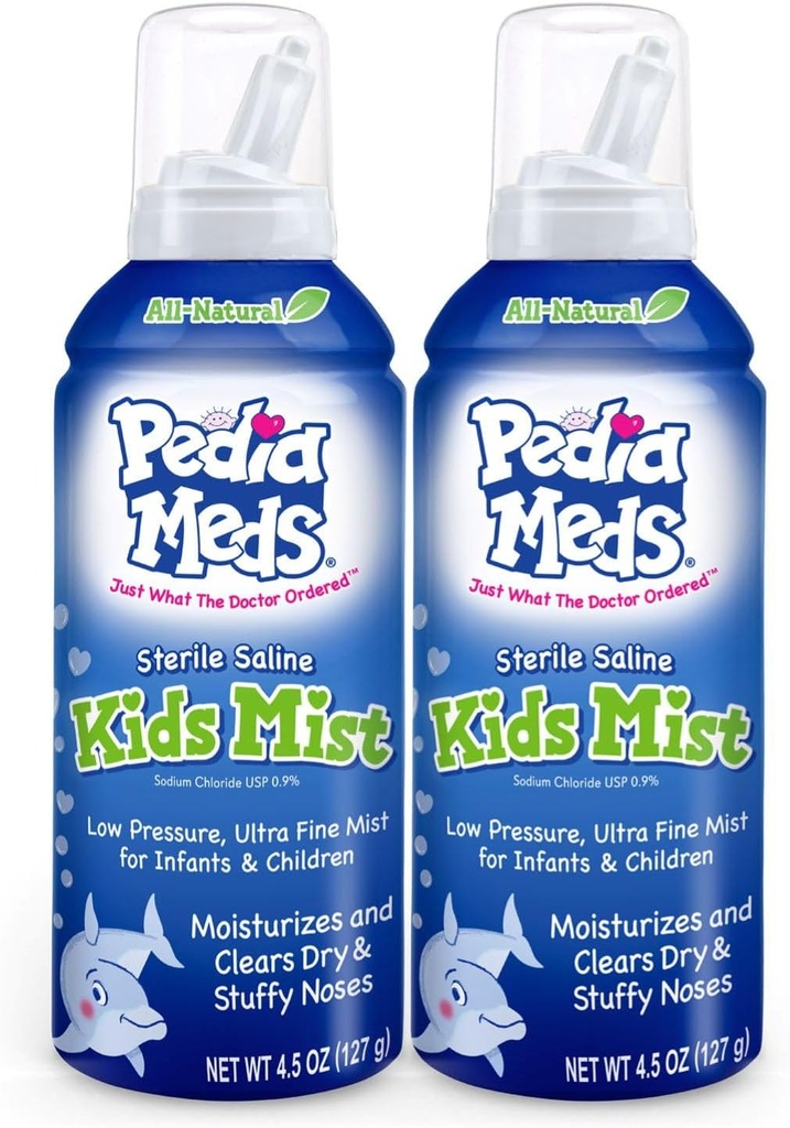 Sterile Saline Kids Nasal Spray, Ultra Fine Mist, Instantly Moisturizes and Relieves Nasal Congestion, Safe for Newborns and Up, 4.5 Oz (2 Pack) Made in USA