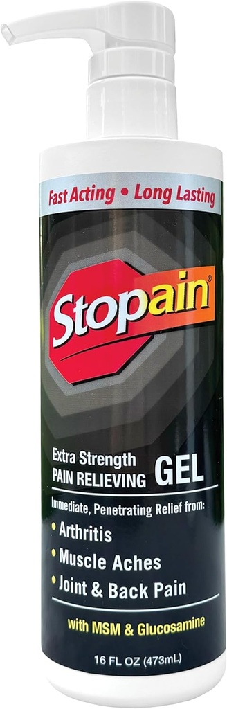 Stopain Pain Relief Gel 16oz, ABD Made, Max Strength Fast Acting with Menthol, MSM, Glucosamine for Common Pain, Back Pain, Arthritis, Diz, Boy Pain, HSA FSA Onaylandı OTC Topical Analgesic Ürün