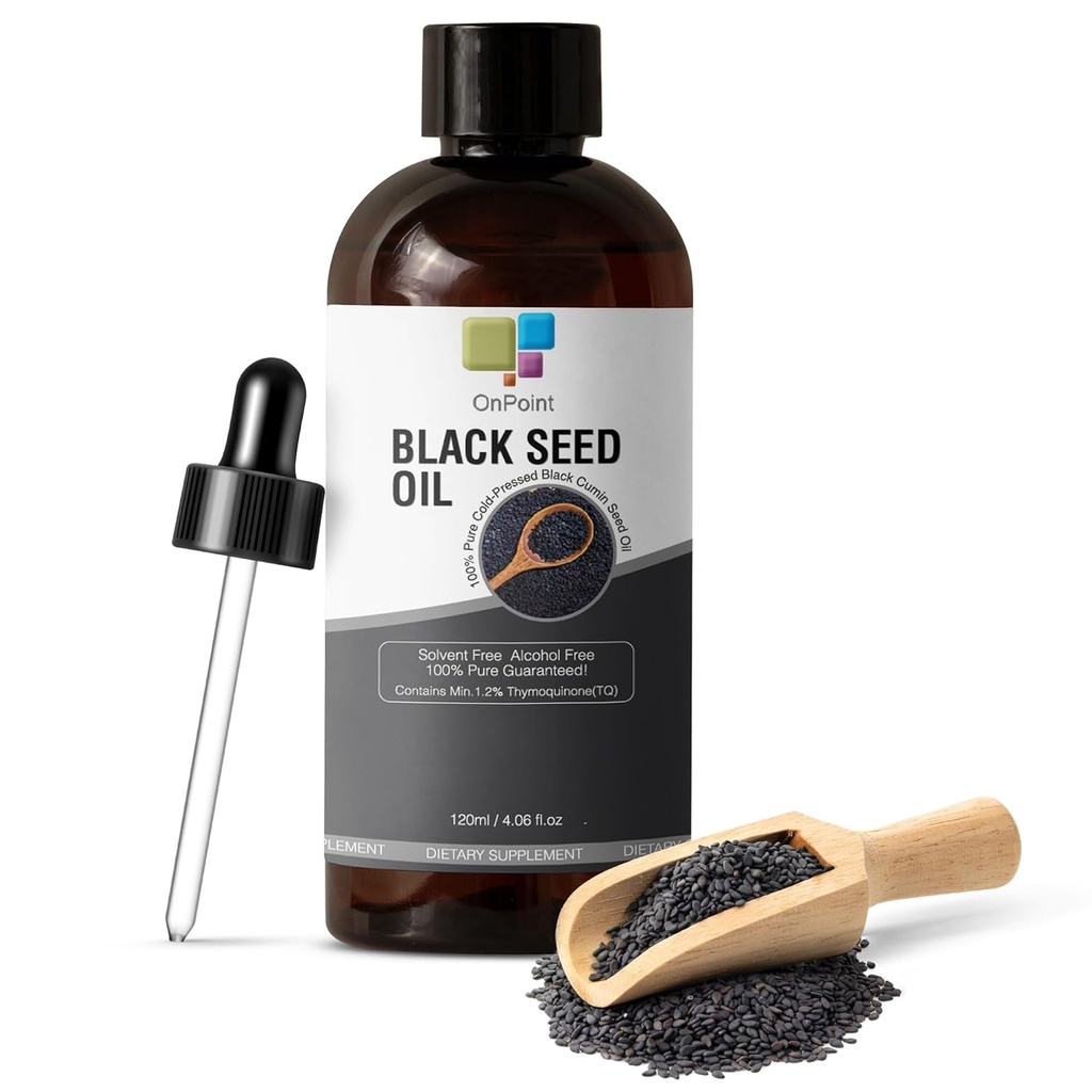 OnPoint Black Seed Oil - 100% Pure Cold Pressed Black Cumin Seed Oil, Solvest Free, Alcohol Free, Non-GMO 120ml (4oz)
