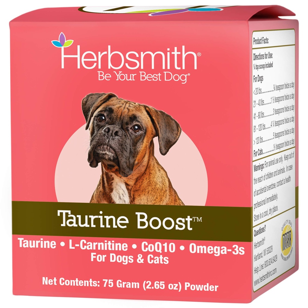 Herbsmith Taurine Boost - Köpekler ve Kediler için Kalp Desteği - Köpek ve Kedi Kalp Sağlığı için Taurin Tamamı - CoQ10, Taurin ve L-Carnitine ile
