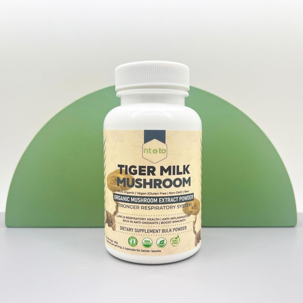 Tiger Milk Mushroom Supplement (Lignosus Rhinocerus) 60 Capsules | Supports Lungs & Respiratory Health - Herbal Extract - Non-GMO, Vegan, Organik | 60 Hizmet