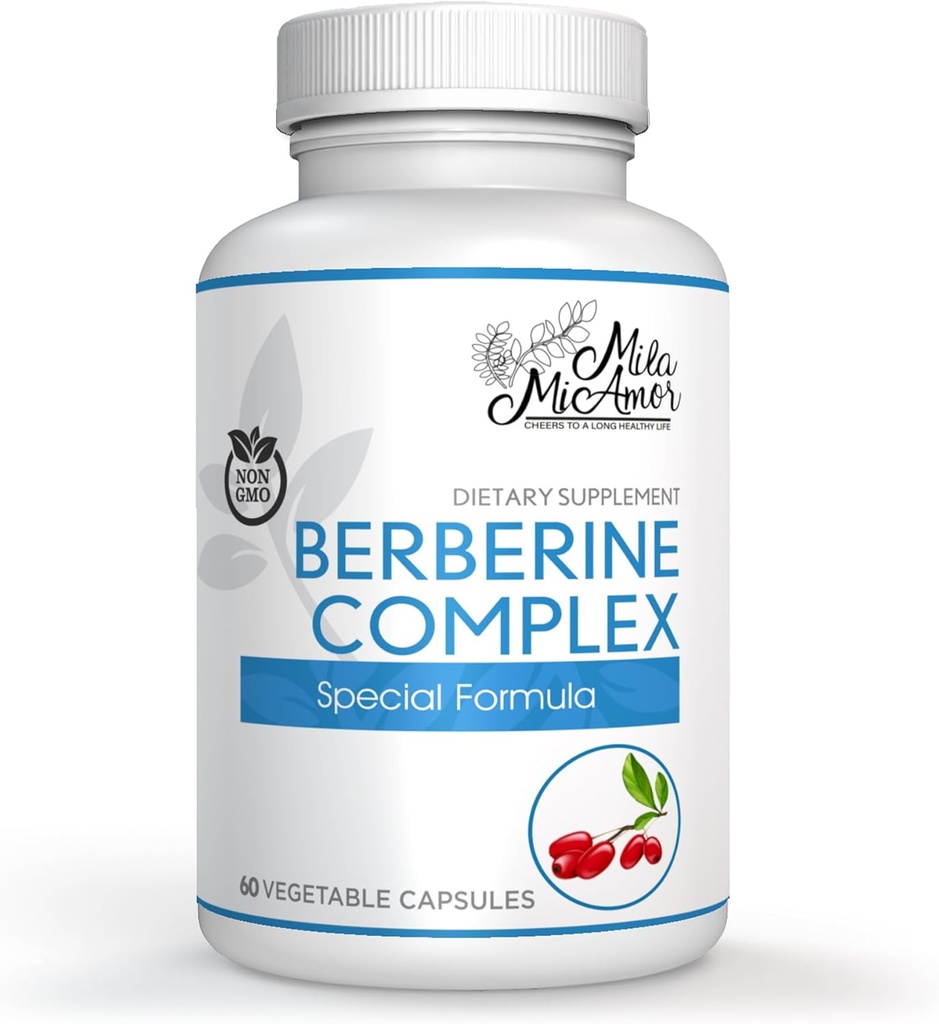 Milamiamor Berberine Kompleksi HCL 500 mg - Melon Meyve & Banaba Leaf ile Özel Berberi Supplement - ABD'de Yapılacak - Kalp, Bilişsel ve Gastrointestinal Sağlık - 60 Capsules