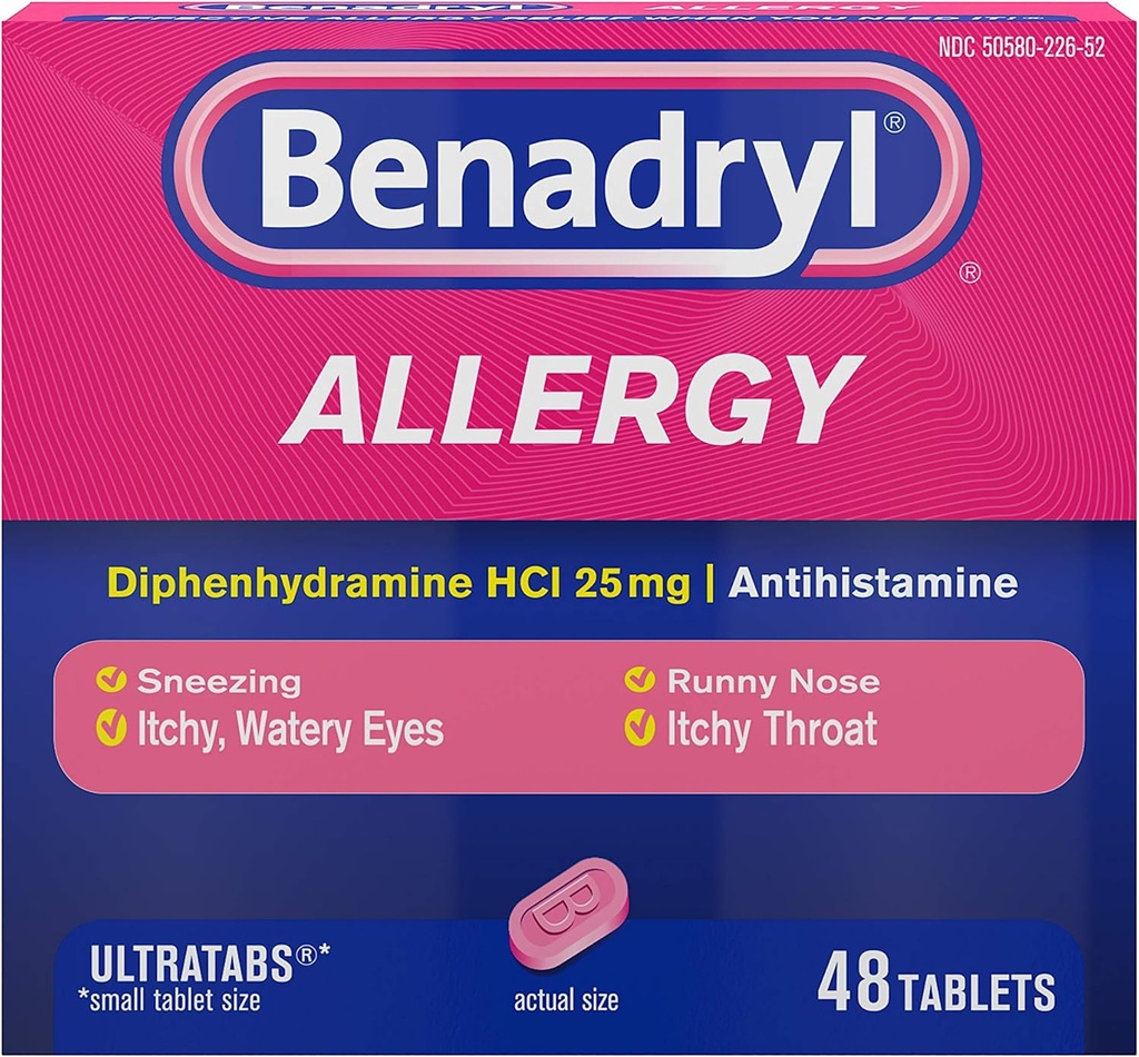 Benadryl Ultratabs Αντιισταμινική Αλλεργία Ιατρική, Διφαινυδραμίνη HCl δισκία, 48 ct