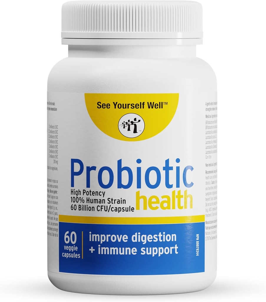 See Yourself Well Probiotics 60 Δισεκατομμύρια CFU: Digestive & Gut Health - Υποστηρίζει περιστασιακή δυσκοιλιότητα, Διάρροια, Αέριο & Μπλόφα - Ανοσολογική Υποστήριξη - Υψηλή ισχύς Dr Formulated for Women & Men 60ct
