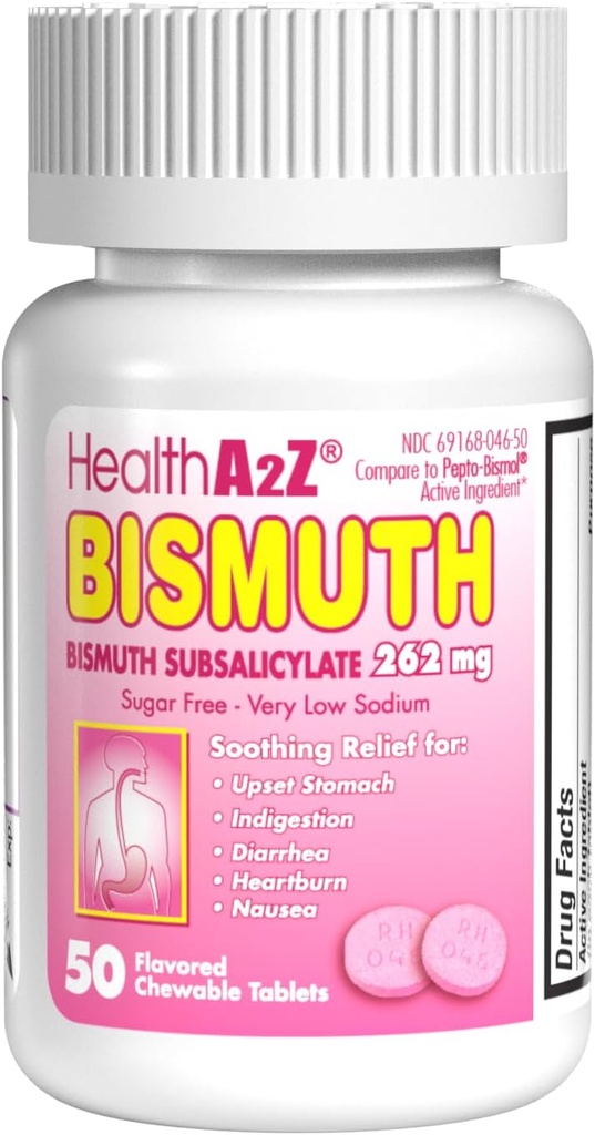 HealthA2Z® Bismuth | Bismuth Subsalicylate 262 mg | Multi-Symptom Yardımı | (50 Sayı 1)