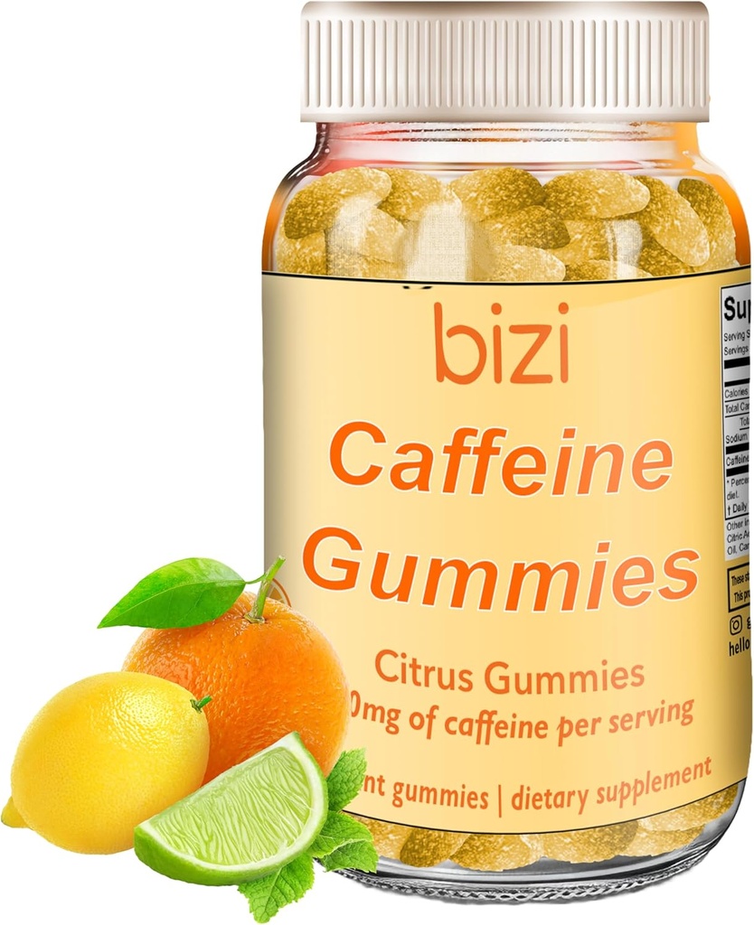 Bize Caffeine Gummies for Men and Women, Energy Supplement to Boost Focus, Caffeine Gummies for Yetişkinler, 30 mg Caffeine per Gummy, Citrus Flavor (60 ct)