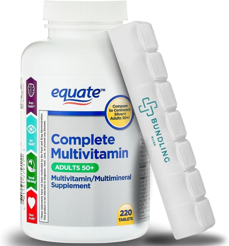 Equate Complete Multivitamin Diyeter Supplement, Yetişkinler, 220 Kont, 7 Günlük Pill Organizer Dahil - 1 Pack