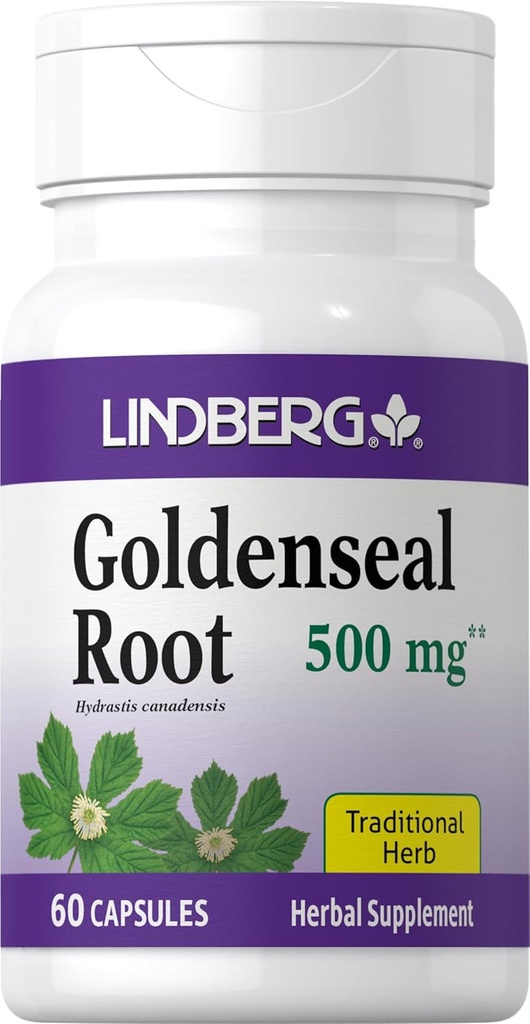 Lindberg Goldenseal Root Capsules | 500 mg | 60 Capsules | Geleneksel Herb | Ekstraksiyon Supplement | Non-GMO, Gluten Free