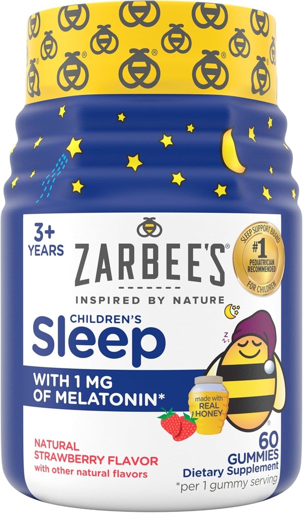 Παιδιά του Zarbee Μελατονίνη Gummies με 1mg μελατονίνη, παιδιά ύπνος Gummy λειτουργεί με φυσικούς κύκλους ύπνου για την προώθηση του ήσυχου ύπνου, χωρίς ναρκωτικά, μη-Forming, φυσική φράουλα, 60 ct