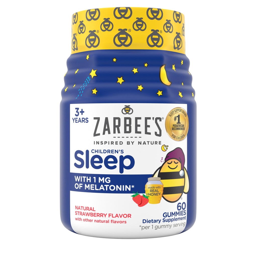 Παιδιά του Zarbee μελατονίνη Gummies με 1mg μελατονίνη, παιδιά ύπνο Gummy, προάγει τον ήσυχο ύπνο, χωρίς ναρκωτικά, μη-σφυρίχτρα, φυσική φράουλα, 60 ct
