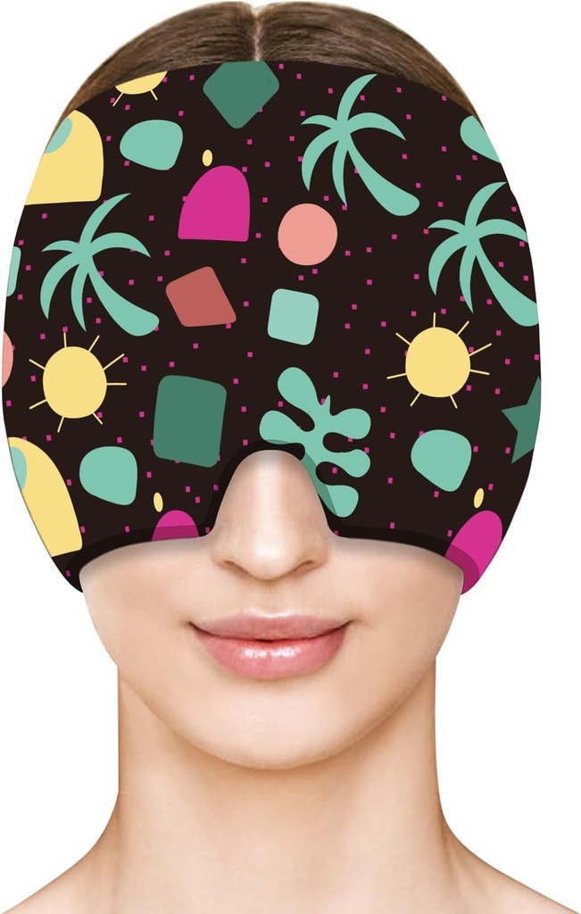 ZNÖCUETÖD Migraine Relief Cap Ice Head Buz Paketi Yüz Maske, Baş Ağrı Yardımı Hat & Migraine Cold Cap Compress Terapi for Puffy Eyes, Ger, Sinus & Stres Yardımı (L, Black)