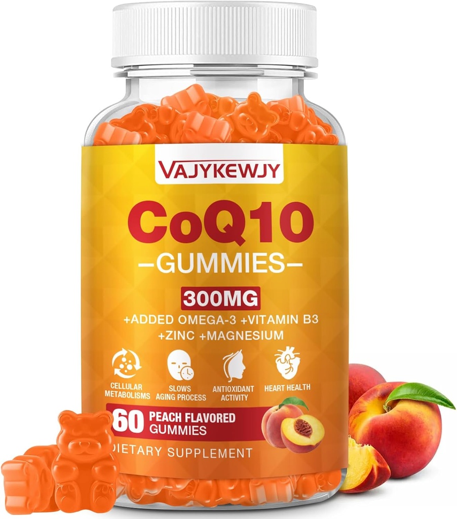 Sugar-Free CoQ10 Gummies 3000 mg - Plus Omega-3, Vitamin B3 & çinko, Yüksek Apsiyon Coenzyme Q10 Hücreleri Enerji ve Antioksi Desteği için Tamamlar, Vegan 60 Count