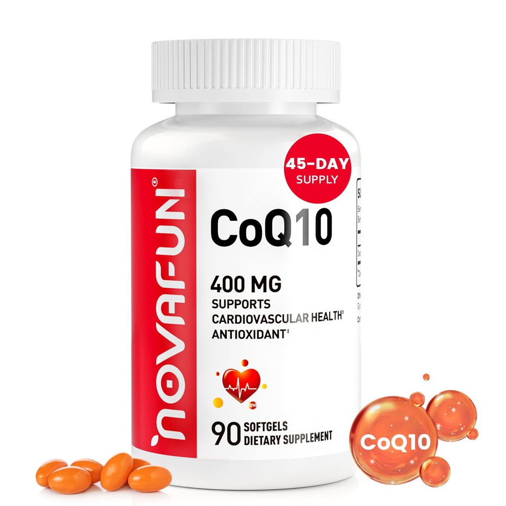 CoQ10-400 mg-Softgels with Coconut MCT Oil, High Abxia Coenzyme Q10 Supplement for Heart Health & Energy Production, 90 Count, 45 Day Supply