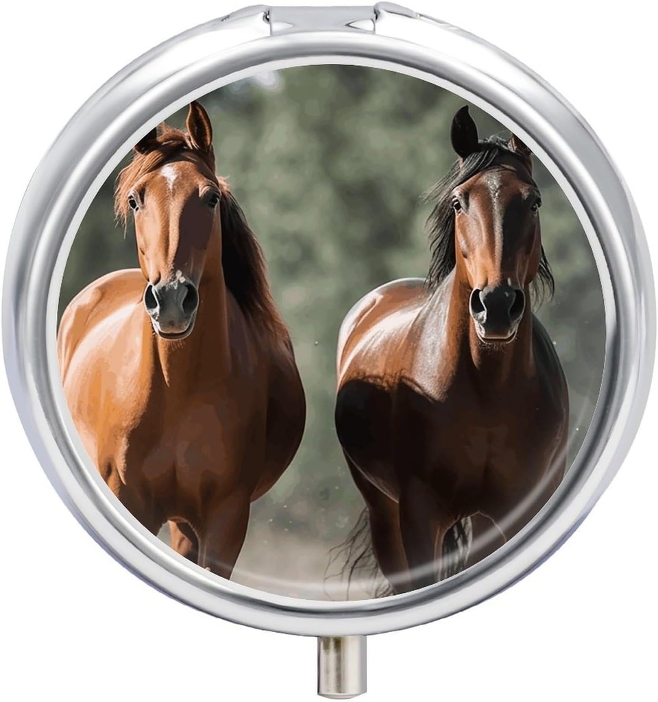Round Pill Case 3 Διαμέρισμα Ζωικά Άλογα Χάπια κουτί Mini Medicine Χάπια Organizer Portable Travel Pillbox για Pocket Purse Μεταλλικά Χάπια Δοχείο για Βιταμίνες Fish Oil Συμπληρώματα