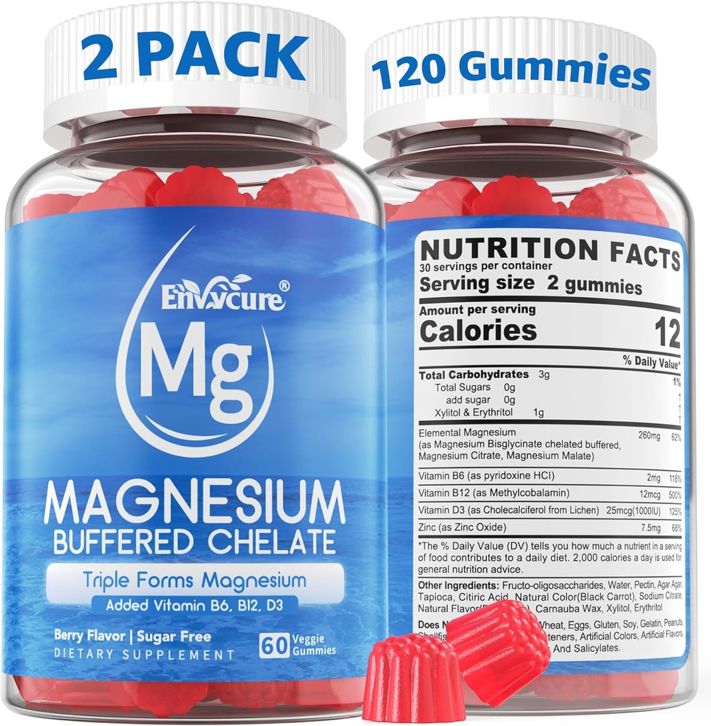 Magnezyum Gummies - Triple Magnezyum Kompleksi, Glycinate Gummies | Magnezyum Glycinate, Malate, Citrate w / D3 B6 B12, Calm için, Sleep & Pubamp | Highions | Vegan, 2 Pack